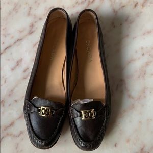 Escada Brown Leather Loafers, sz. 41 w Dust Bag